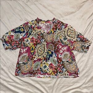 Umgee Paisley Floral Blouse in Pink and Blue